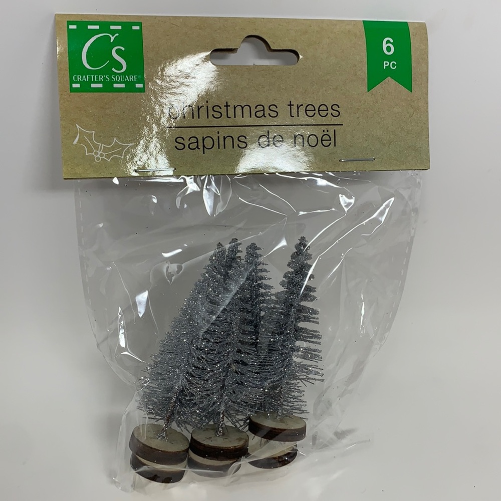 6 pc silver Christmas tree decoration bottlebrush
